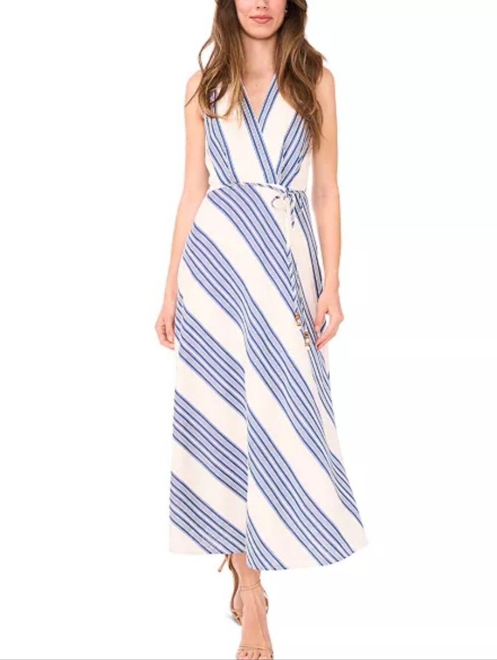 1.STATE NWT Blue White Striped Halter Maxi Dress XL Coastal Resort Cocktail